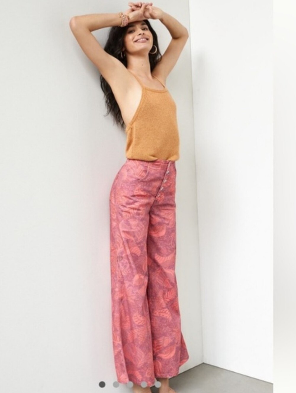Pilcro Pink Red Patterned Wide-Leg Bootcut Pants - Picture 6 of 16